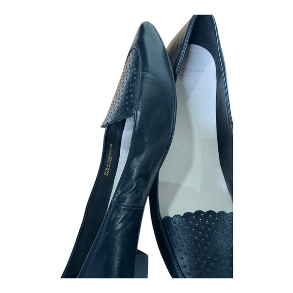 Cole Haan Women's Grand.OS Black Scalloped Perforated Leather Pointy Toe Size 8B - Picture 6 of 11